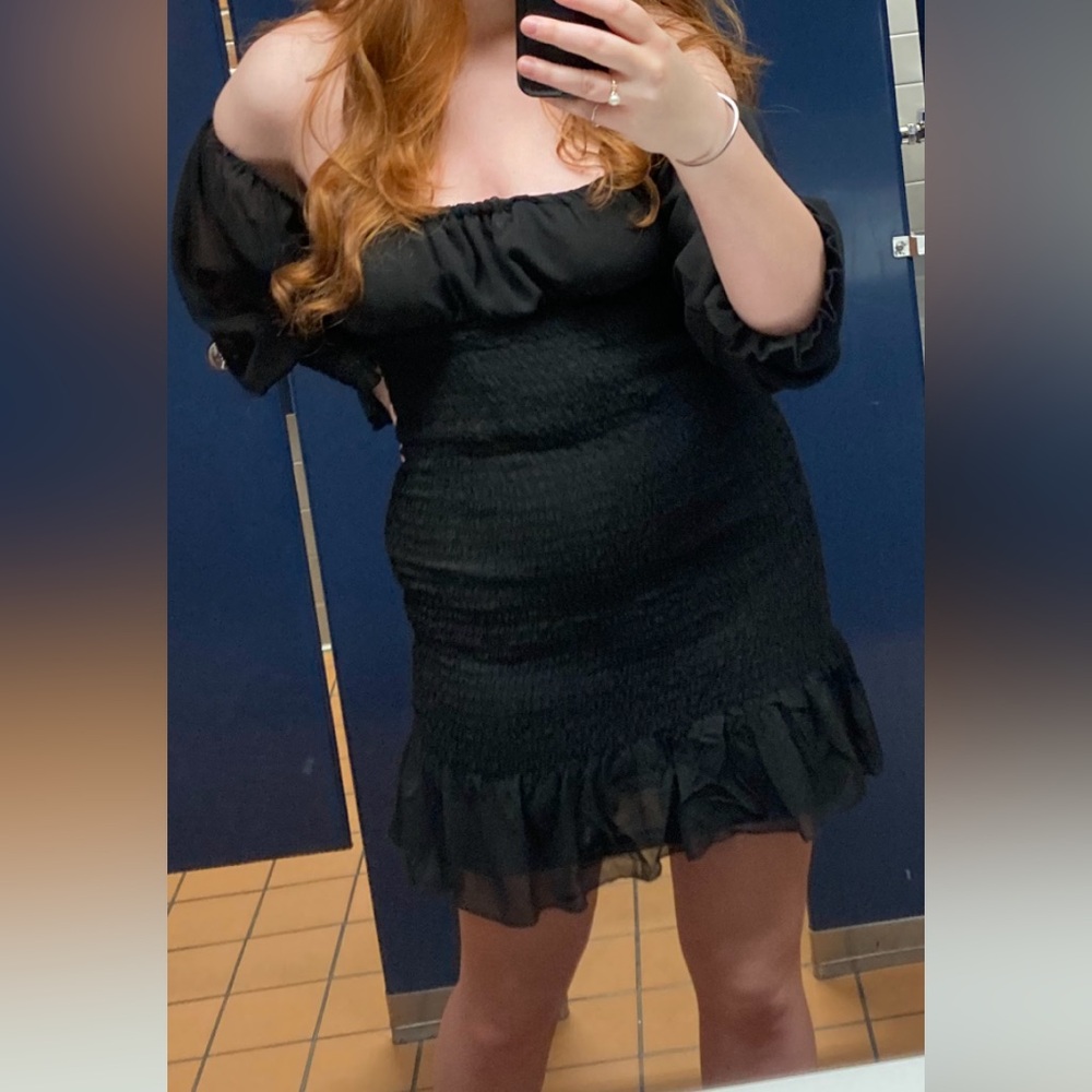 Ruched Black Mini Dress